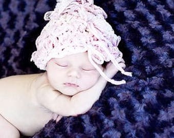 Pink baby girl hat photo props, Knit newborn hat Photography props, Baptism girl hat, Romantic girl hat in cotton, Gift for baby
