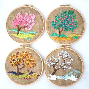 Hoop Art summer, Tapestry embroidery Hoop art, Wall decor Four seasons hoop art, Miniature fiber art handmade embroidery Gift for new home image 5