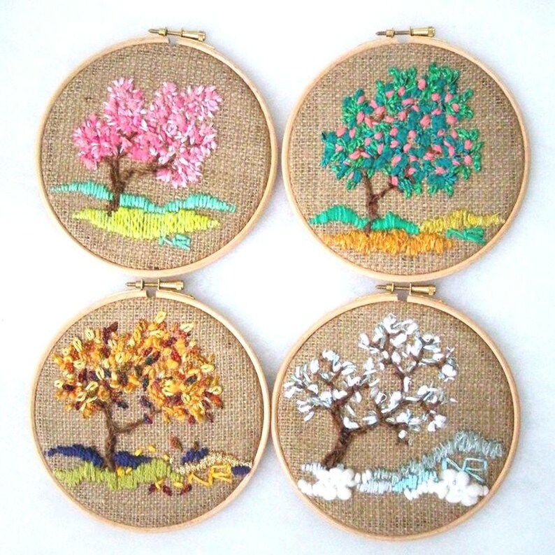 Hoop Art summer, Tapestry embroidery Hoop art, Wall decor Four seasons hoop art, Miniature fiber art handmade embroidery Gift for new home image 5
