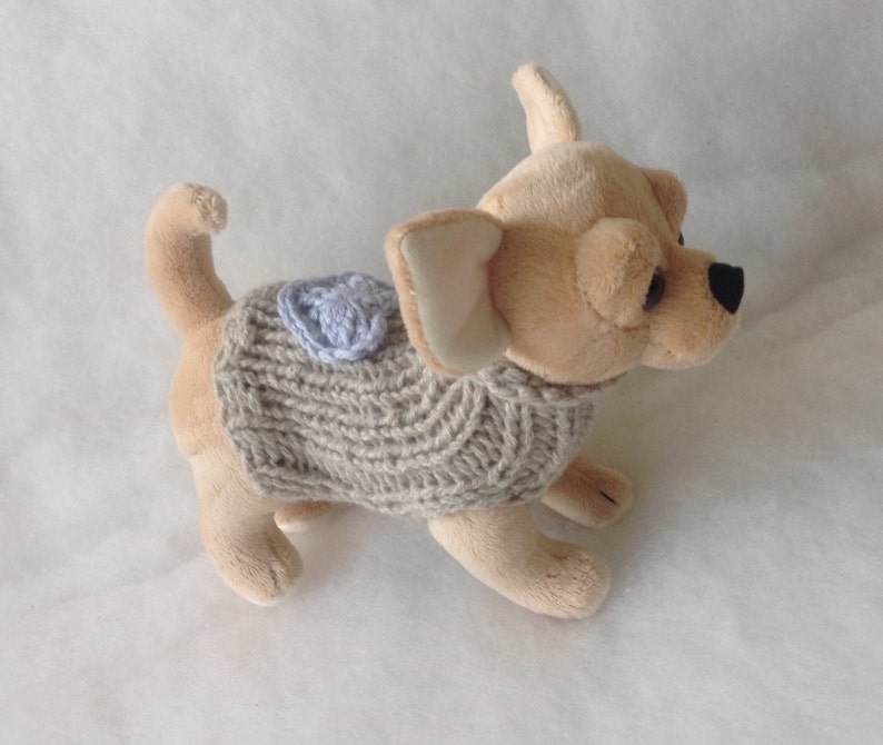 Eco Cashmere 100/% Puppy coat beige with blue heart Eco Cashmere chihuahua sweater Precious chihuahua sweater cashmere made in Italy Handmade