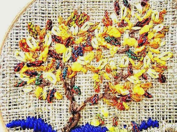 Handmade embroidery Four seasons hoop art, home decor art, textile wall art, Fall hoop art, handmade embroidery Autumn tree, Gift new home