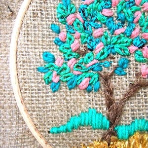 Hoop Art summer, Tapestry embroidery Hoop art, Wall decor Four seasons hoop art, Miniature fiber art handmade embroidery Gift for new home image 1