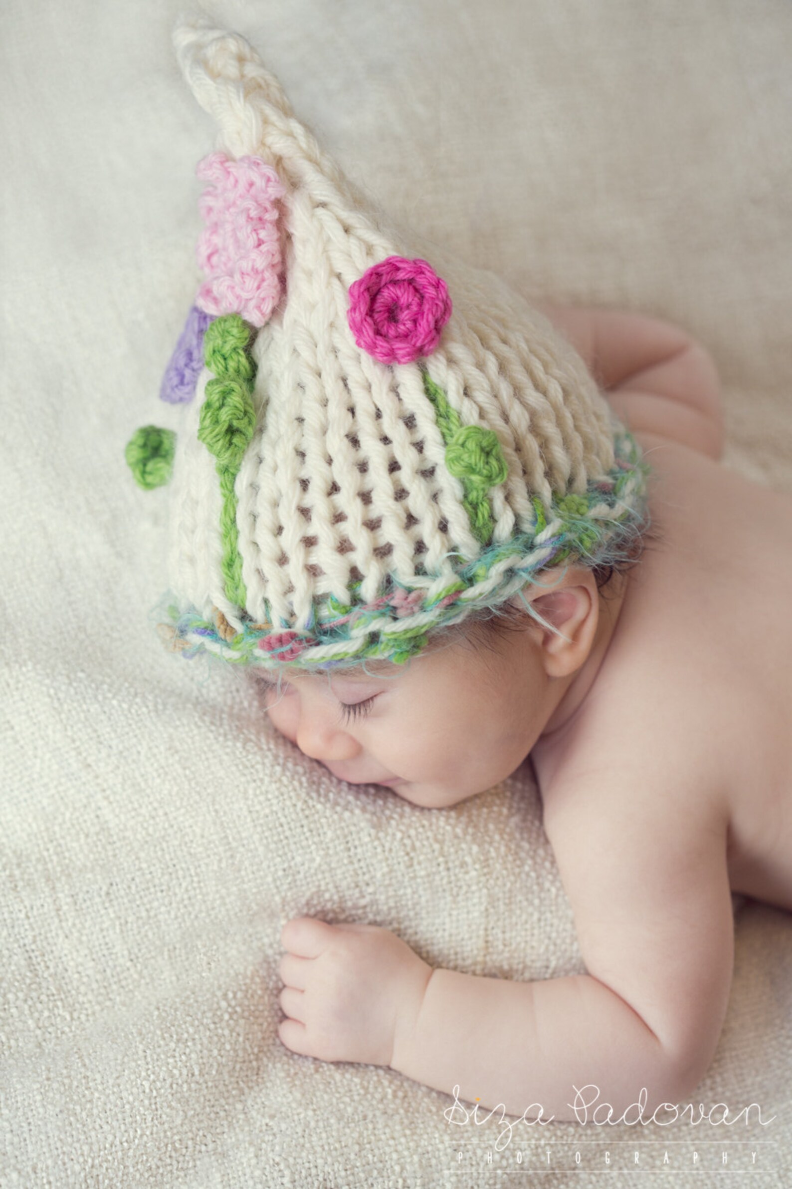 Newborn Hat With Flowers Crochet Photo Prop Baby Girl Hat 3 Etsy