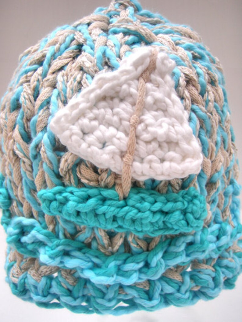Cotton Baby Hat Photo prop Newborn hat Turquoise Sailboat baby hat Crochet Baby hat Photography props Baby hat Knit baby hat Gift for baby