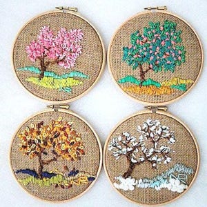 Hoop Art summer, Tapestry embroidery Hoop art, Wall decor Four seasons hoop art, Miniature fiber art handmade embroidery Gift for new home image 10