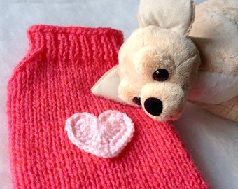 Coral Chihuahua sweater with heart in mohair wool, Knit sweater small dogs, Teacup dog coat, Yorkie jumper, Chihuahua coat, Gift pets lover