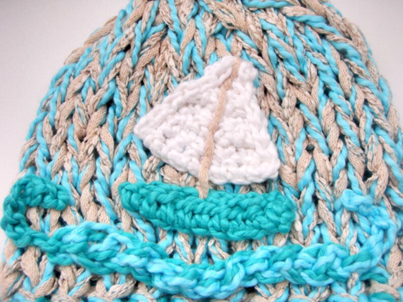 Cotton Baby Hat Photo prop Newborn hat Turquoise Sailboat baby hat Crochet Baby hat Photography props Baby hat Knit baby hat Gift for baby