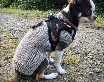 Alpaca knitted sweater for chihuahua, knit alpaca dog jumper, Winter dog sweater , Gift for pet lovers, Chihuahua sweater with brown flower