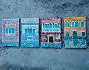 OOAK 4 embroidery tapestry Venice, wall decor Venice, Handmade embroidery Venice, Wall Hangings, Gift for new home, Modern art, fiber art