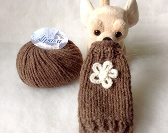 Brown Alpaca sweater chihuahua, Knit coat for Puppy teacup dog or small dogs, Winter High fashion Knit Dog Jumper with flower, Gift for pets