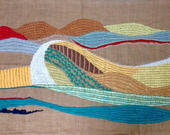 OOAK handmade embroidery art Tuscany landscape, Wall hanging abstract tapestry, Wall decor Artwork, Large wall modern art, Gift new home