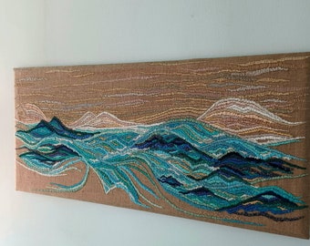 OOAK Handmade embroidery tapestry, wall decor landscape sea art, Large wall art, Embroidery art, Wall decor art, Fiber wall art, Sea woman