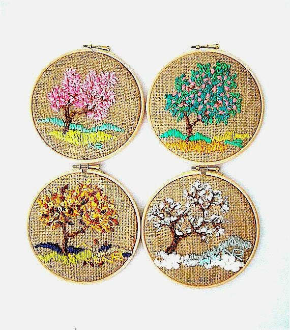 Four Seasons Hoop Art, Handmade Embroidery Hoop Art, Tapestry Hoop Art ...