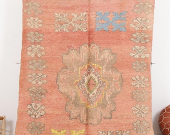 Alfombra Boujaad vintage color melocotón, 1,7 x 2,6 m, marroquí tejida a mano