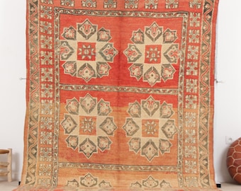 Vintage Red Boujaad Rug, 6x12 FT, Handwoven Moroccan Carpet
