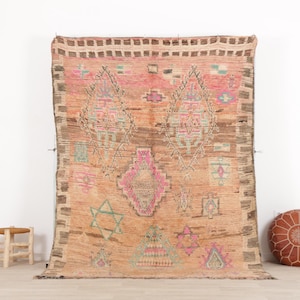 Peach Vintage Boujaad Rug, Pink Moroccan Rug, 6 x 8.7 FT Bohemian Carpet, Large Area Rug