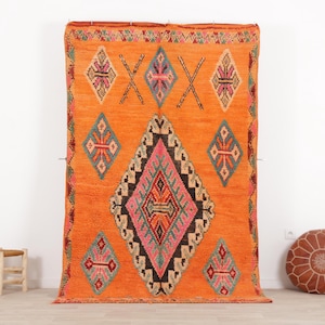Orange Moroccan Boujaad Rug: 5x7.9 ft Vintage Berber Wool Carpet