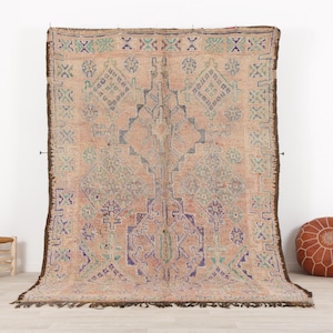 Vintage Boujaad Rug, Pink Moroccan Rug, 6x9 FT Bohemian Carpet, Vintage Wool Rug