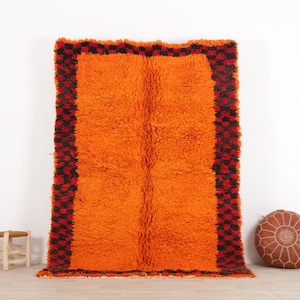 Orange Boujaad Rug, Authentic Moroccan Rug, 5.5x7.9 FT Bohemian Carpet, Vintage Wool Rug