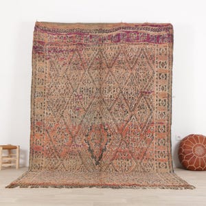 Peach Vintage Rug, Purple Moroccan Rug, 6.6 x 10.3 FT Bohemian Carpet, Large Area Rug, 6x10 Ft