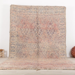 Vintage Boujaad Rug - Pink Moroccan Rug - Berber Area Rug 1 Genuine Soft Wool Rug 6.6x11.8 FT