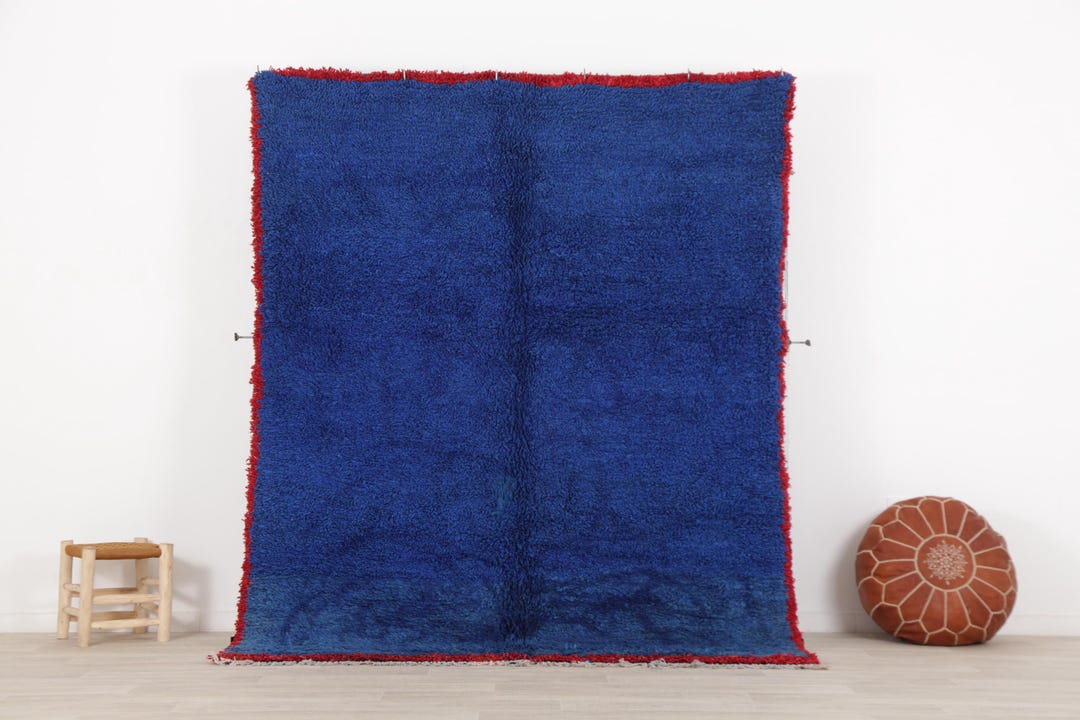 Handmade Wool Berber Rug - 6x7.5 FT, Solid Blue Moroccan Rug - Etsy