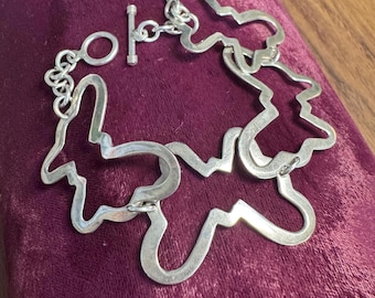 Vintage Sterling Silver Butterfly Link Bracelet – Stamped Panel Design Jewelry