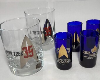 Star Trek 35th Anniversary Glass Set – 2001 Limited Edition, 4 Shot + 2 Rocks Glasses