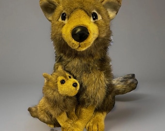 Realistic Plush Wolf & Pup – Life-Like Stuffed Animal Set by Fine Toy Co, Rare Find