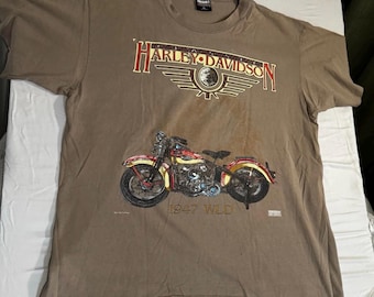 Vintage 1990 Harley Davidson 1947 WLD Motorcycle Tee XL Single Stitch USA Made