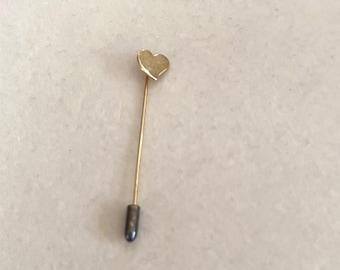 Vintage 1970s Gold Tone Heart Stick Pin • Sweetheart Lapel Pin • 2 1/2"