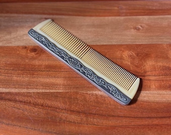 Mid-Century Ornate Silver Metal Comb with Ivory Plastic Teeth - Vintage Vanity Accessory