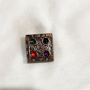 Vintage Multicolor Gemstone Square Button Cover – Ornate Gold Tone – Costume Jewelry Accent