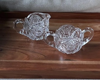 Hawkes Signed Cut Crystal Sugar & Creamer Set – Early 20th Century – American Brilliant Period