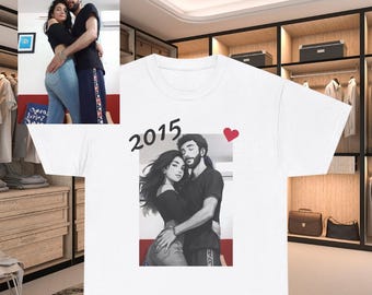 Camisetas personalizadas para parejas, aniversarios, San Valentín, hitos en la relación, regalo para él, regalo para ella, camiseta con foto personalizada