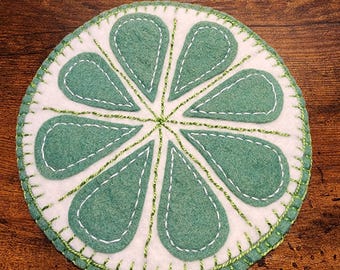 Lime Slice Candle Mat / Mug Rug