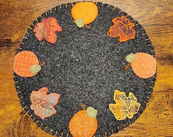 Autumn Leaves Pumpkin Candle Mat Mug Rug 8"