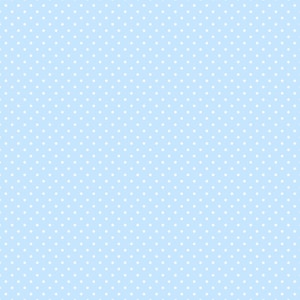 May include: A light blue fabric or paper surface featuring a repeating pattern of small, evenly spaced white polka dots. The design consists of a solid pastel blue background with a consistent grid of circular white spots across the entire area.