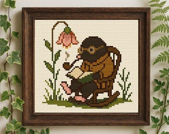 Bestseller Afternoon Read Cross Stitch Pattern! Mole Reading - Part of Acorn & Aria Collection- Instant PDF Download