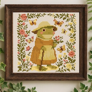 Frog Lady Cross Stitch Pattern: Flowers & Butterflies  (PDF Download)