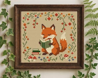 Chilled Foxy Cross Stitch Pattern! Cute Little Cottagecore Fox - Part of Acorn & Aria Collection - Instant PDF Download