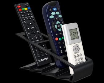 Black Remote Control Holder, 4 Compartment TV Remote Organizer, Desk Stand, Space Saving Home Organizer