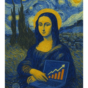 Gioconda Digitale Pop-Art, moderne Kunst am Sternenhimmel, Van Gogh, farbenfrohes Gemälde für kreatives Büro oder Zuhause