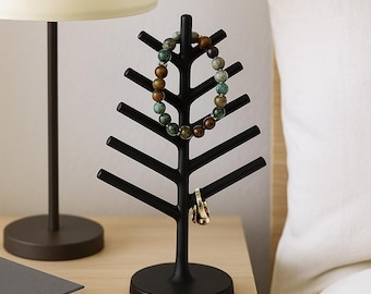 Organiser Porta Gioielli a Forma di Albero Bianco / Nero Design Moderno Supporto Anelli Bracciali Orecchini Arredo Elegante da Tavolo