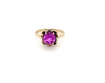 Vintage Yellow Gold Pink Tourmaline Victorian Styled Ring