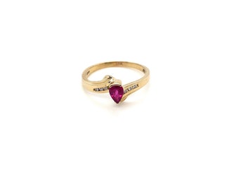 Vintage Yellow Gold Pear Shaped  Ruby and Diamond Ring