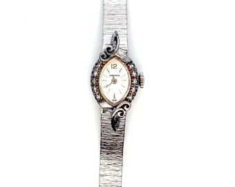 Lady's Vintage Silver Toned Longines Dainty Wrist Watch with Diamonds