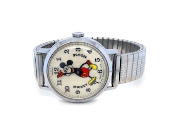 1970s Bradley Mickey Mouse Swiss Made Walt Disney Production Silver Watch