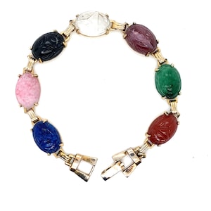 Vintage Gold Toned Multi Stone Scarab Bracelet