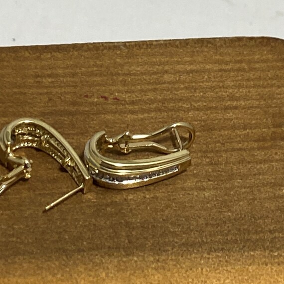 Vintage Yellow Gold J Hook Diamond Hoop Earrings - image 9